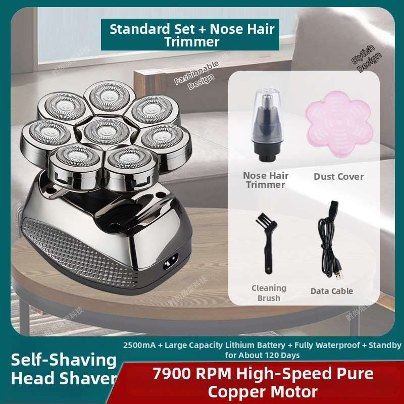 Elektrické holiace zariadenie na plešatú hlavu, výdrž batérie 60+ minút, dvojité napájanie (nabíjanie/zo zásuvky), motor s kefkami, batéria 6000 mAh+ vymeniteľná