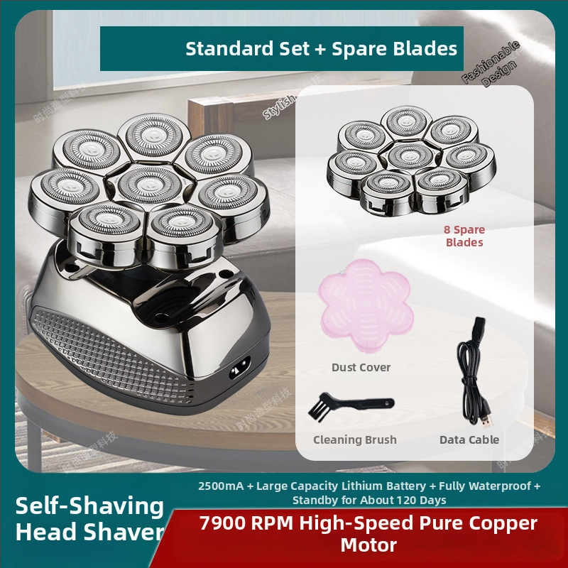 Elektrické holiace zariadenie na plešatú hlavu, výdrž batérie 60+ minút, dvojité napájanie (nabíjanie/zo zásuvky), motor s kefkami, batéria 6000 mAh+ vymeniteľná