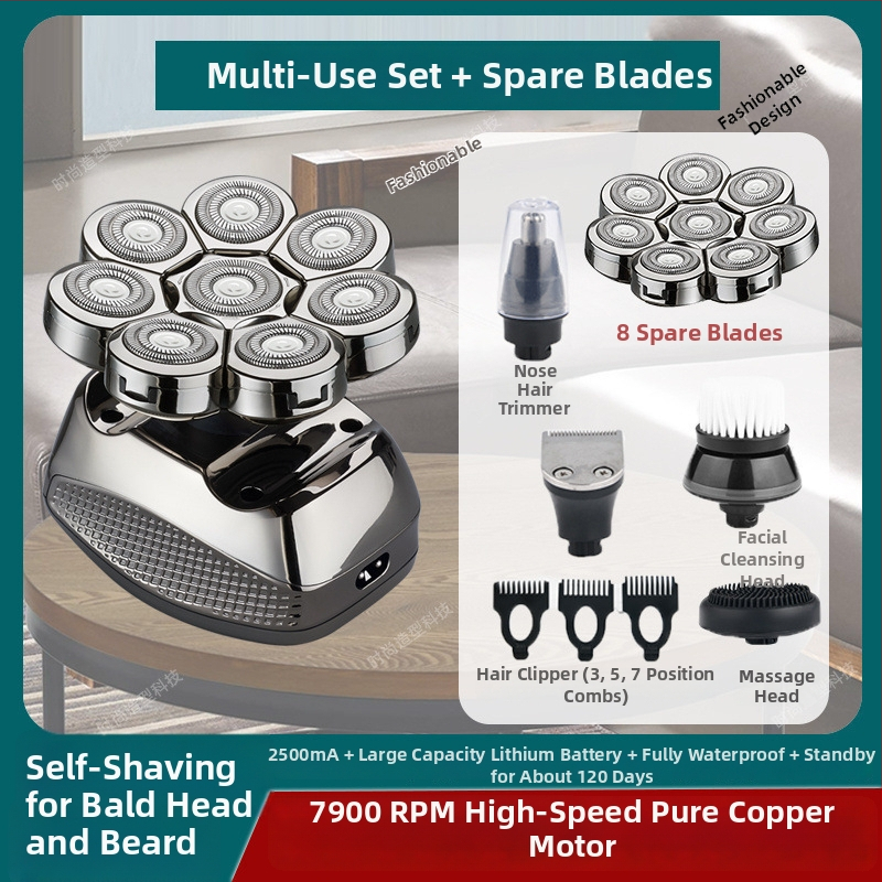 Elektrické holiace zariadenie na plešatú hlavu, výdrž batérie 60+ minút, dvojité napájanie (nabíjanie/zo zásuvky), motor s kefkami, batéria 6000 mAh+ vymeniteľná