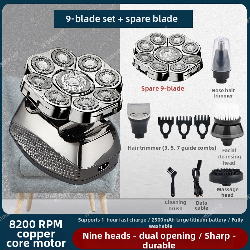 Elektrické holiace zariadenie na plešatú hlavu, výdrž batérie 60+ minút, dvojité napájanie (nabíjanie/zo zásuvky), motor s kefkami, batéria 6000 mAh+ vymeniteľná