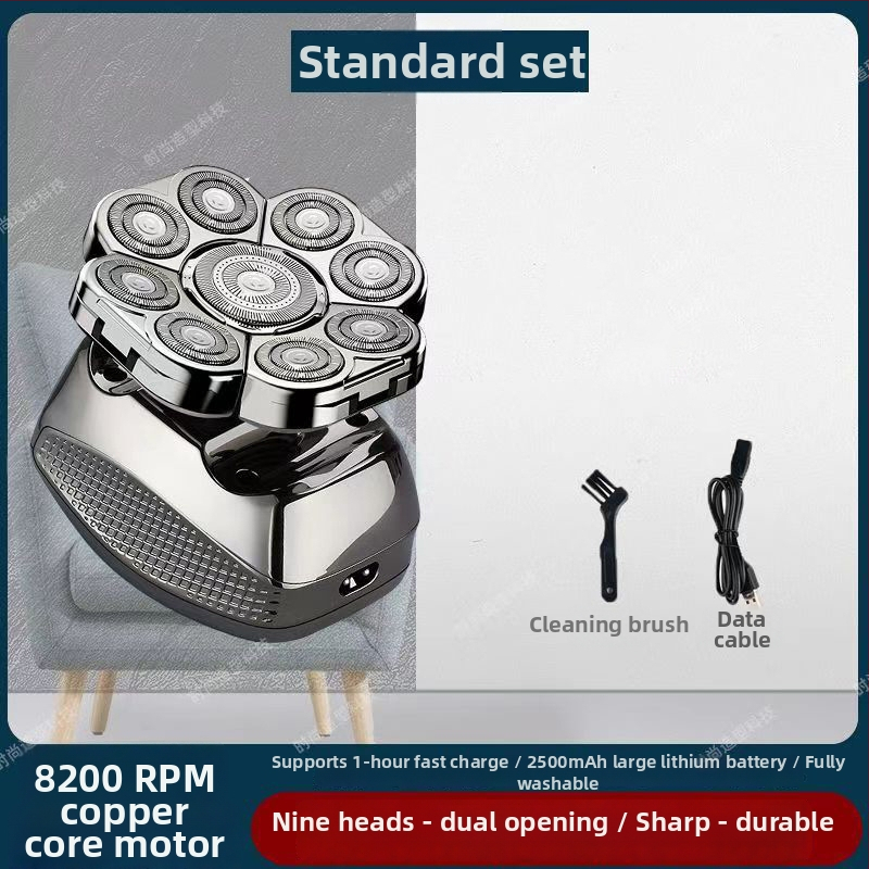 Elektrické holiace zariadenie na plešatú hlavu, výdrž batérie 60+ minút, dvojité napájanie (nabíjanie/zo zásuvky), motor s kefkami, batéria 6000 mAh+ vymeniteľná