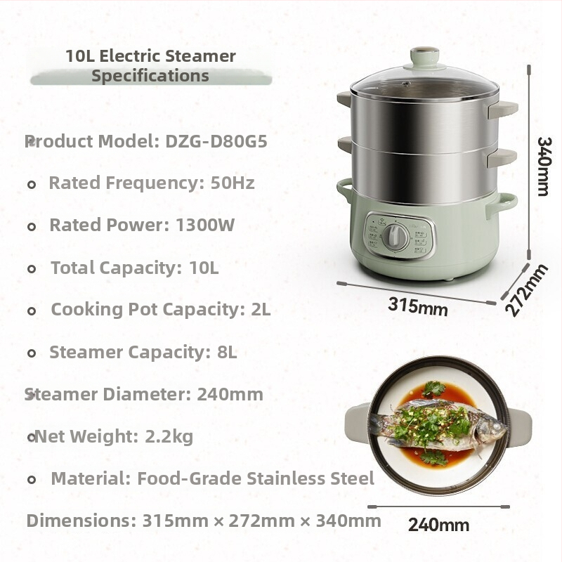 Aburitor electric Little Bear DZG-D80G5, 2 niveluri, 10L, oțel inoxidabil, 1300W, 220V