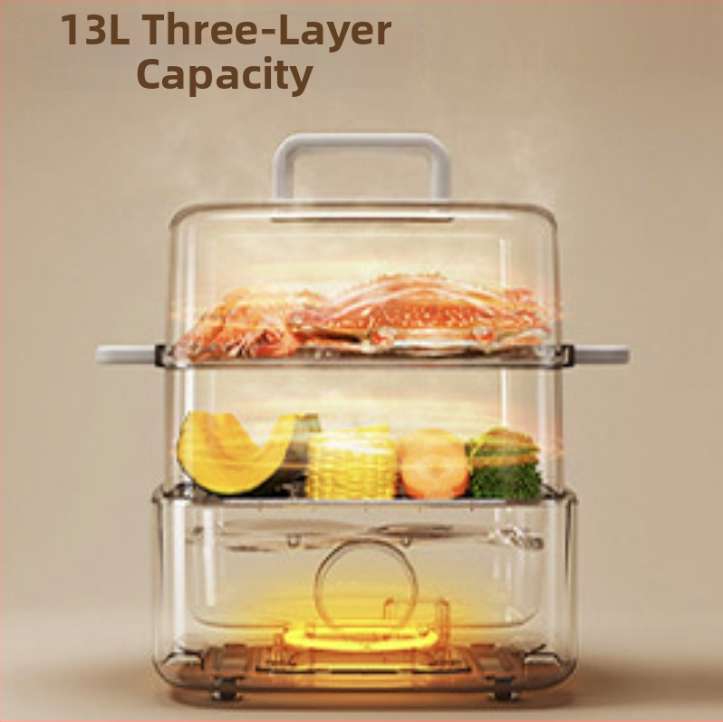 Aburitor electric Xiaomi Mijia, cu trei etaje, 13 L capacitate, control prin atingere, 1500W, recipient interior din oțel inoxidabil