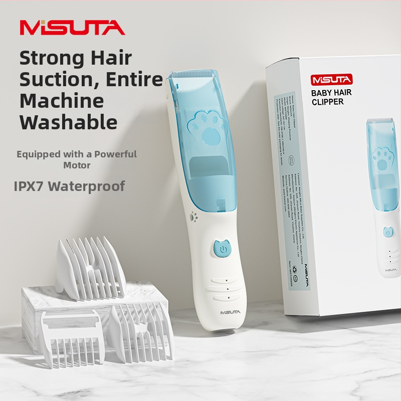 Misuta detský holiaci strojček na vlasy – nabíjateľný, 5W motor, automatické odsávanie vlasov, tichý chod, vodotesný, vhodný pre deti aj dospelých