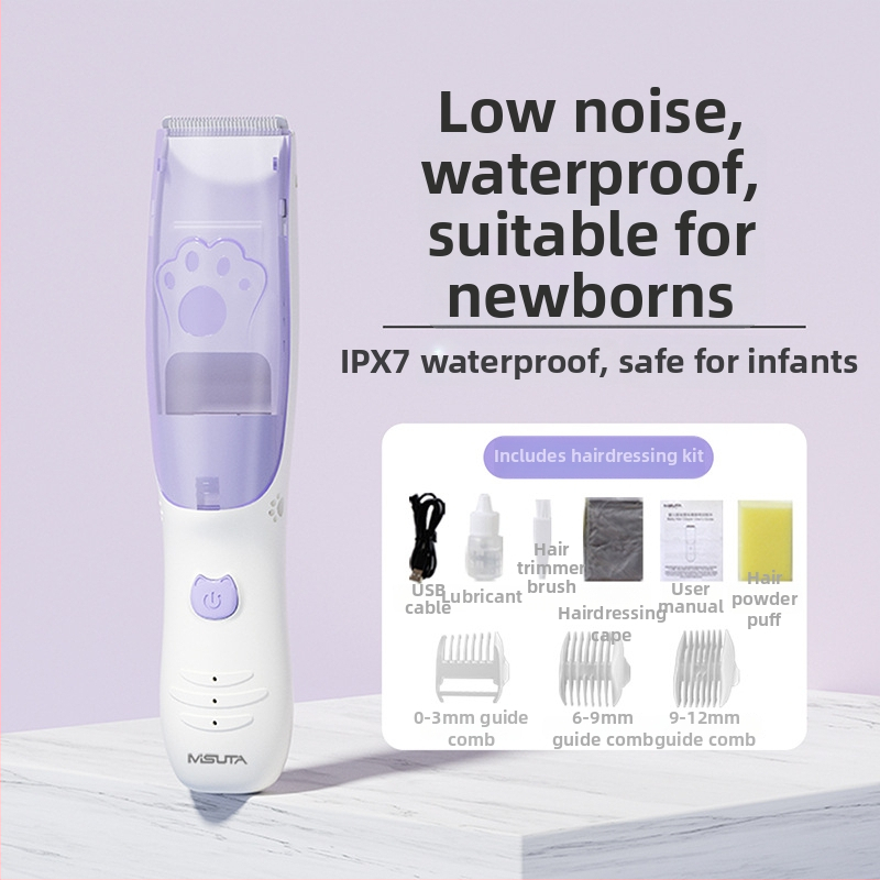 Misuta detský holiaci strojček na vlasy – nabíjateľný, 5W motor, automatické odsávanie vlasov, tichý chod, vodotesný, vhodný pre deti aj dospelých