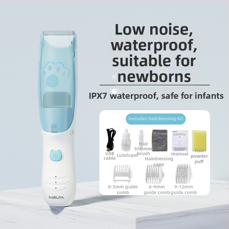 Misuta detský holiaci strojček na vlasy – nabíjateľný, 5W motor, automatické odsávanie vlasov, tichý chod, vodotesný, vhodný pre deti aj dospelých