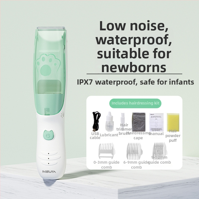 Misuta detský holiaci strojček na vlasy – nabíjateľný, 5W motor, automatické odsávanie vlasov, tichý chod, vodotesný, vhodný pre deti aj dospelých