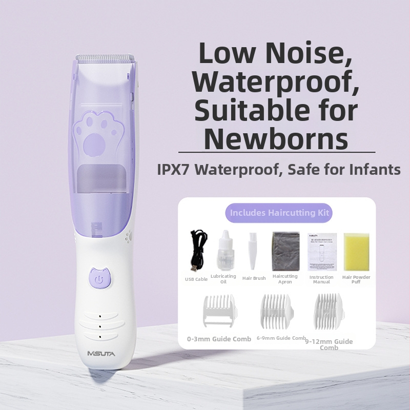 Misuta detský holiaci strojček na vlasy – nabíjateľný, 5W motor, automatické odsávanie vlasov, tichý chod, vodotesný, vhodný pre deti aj dospelých