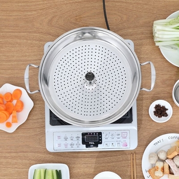 Vas de aburi pentru fructe de mare, cu fund dublu, din oțel inoxidabil 201, un singur nivel, compatibil cu plite pe gaz și inducție