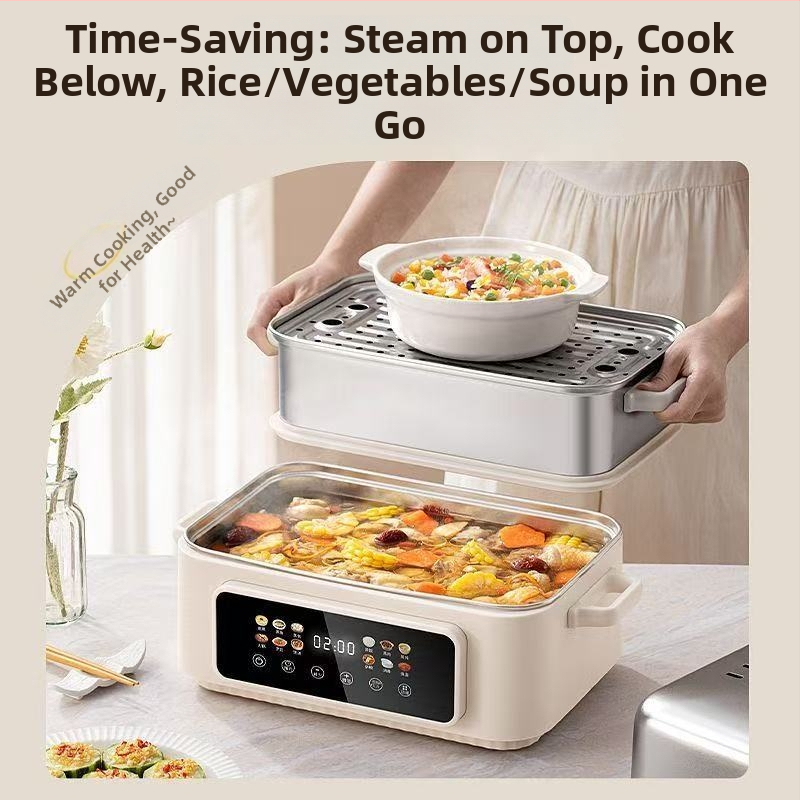 Elektrický parný hrniec s tromi vrstvami, kapacita nad 10 l, vnútorná vložka z 304 nerezovej ocele, mikroprocesorové riadenie, 1500W pri 220V 50Hz