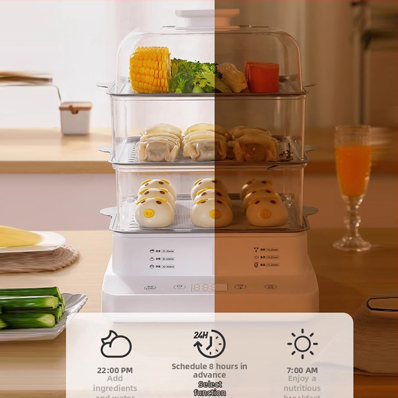 Elektrický parovár, tri vrstvy, kapacita 10 l a viac, programovateľné ovládanie, 800 W, 220/110 V, vnútorná SUS304 výstelka