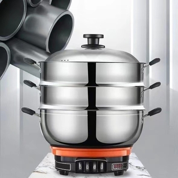 Oală electrică multifuncțională cu abur, corp din oțel inoxidabil, capacitate 5–6 L, putere 500–2100 W, control cu buton, protecție împotriva uscării