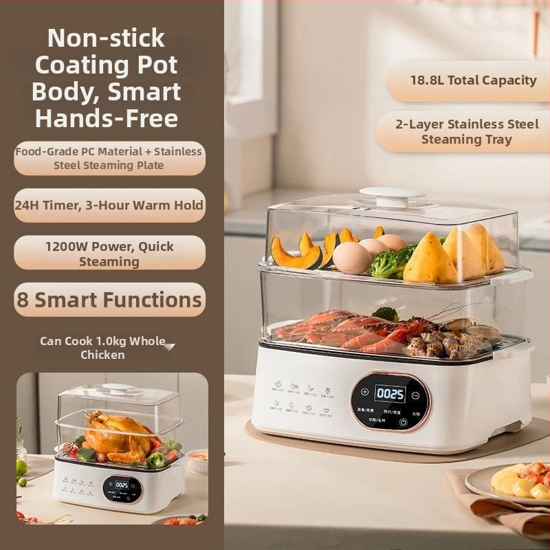 Elektrický parný hrniec, dve úrovne, objem 9,5 l, výkon 1350 W, vnútorný nerezový kotlík