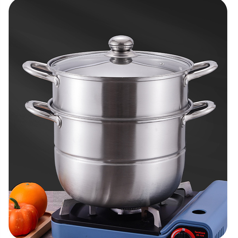 Parni lonac od 316 nehrđajućeg čelika, dvostruko razine, stakleni poklopac, premaz protiv ljepenja, pogodan za indukciju