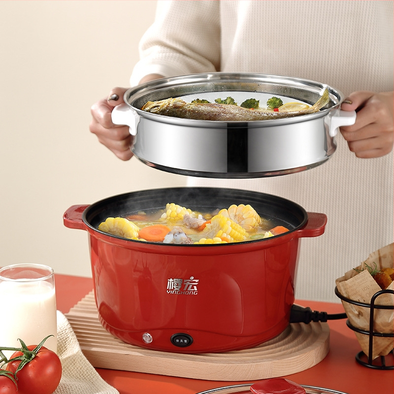 Wok electric cu gătire cu aburi în două niveluri, interior antiaderent, capacitate sub 6 L, 1000 W, control mecanic