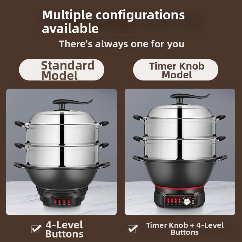 Elektrický wok s nepriľnavým vnútorným hrnčekom – viacúčelový na parenie, smaženie, varenie a dusenie; vnútorný kotlík z porcelánového kryštálu, telo z borosilikátového skla, 1500W+