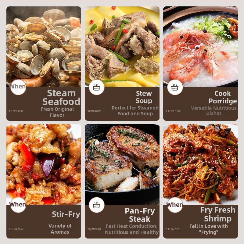 Elektrický wok s nepriľnavým vnútorným hrnčekom – viacúčelový na parenie, smaženie, varenie a dusenie; vnútorný kotlík z porcelánového kryštálu, telo z borosilikátového skla, 1500W+