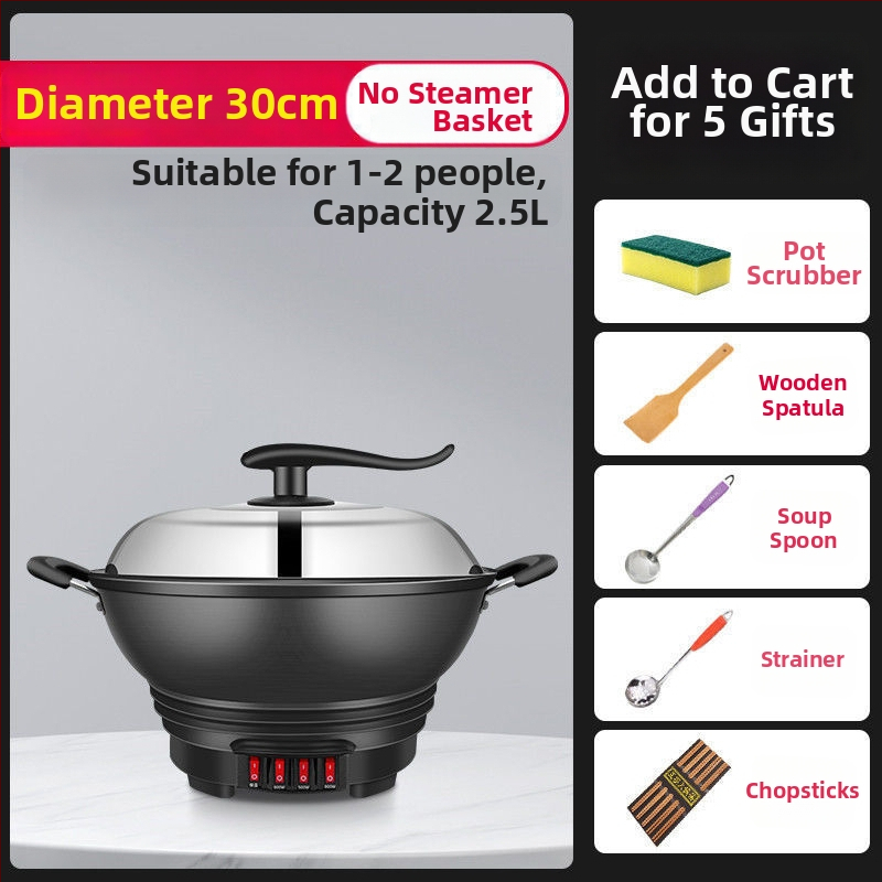 Elektrický wok s nepriľnavým vnútorným hrnčekom – viacúčelový na parenie, smaženie, varenie a dusenie; vnútorný kotlík z porcelánového kryštálu, telo z borosilikátového skla, 1500W+