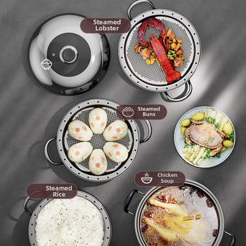 Kućna posuda za paru od čelika 430, 4 razine, kompatibilna s indukcijskim pločom, bez električne energije, s košaricom za paru