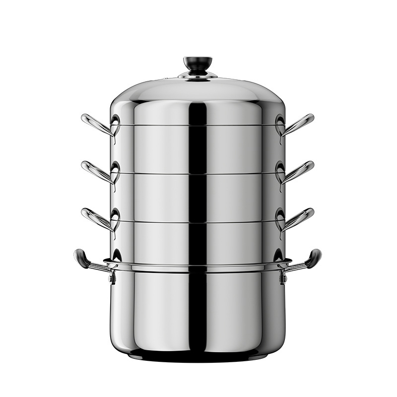 Kućna posuda za paru od čelika 430, 4 razine, kompatibilna s indukcijskim pločom, bez električne energije, s košaricom za paru
