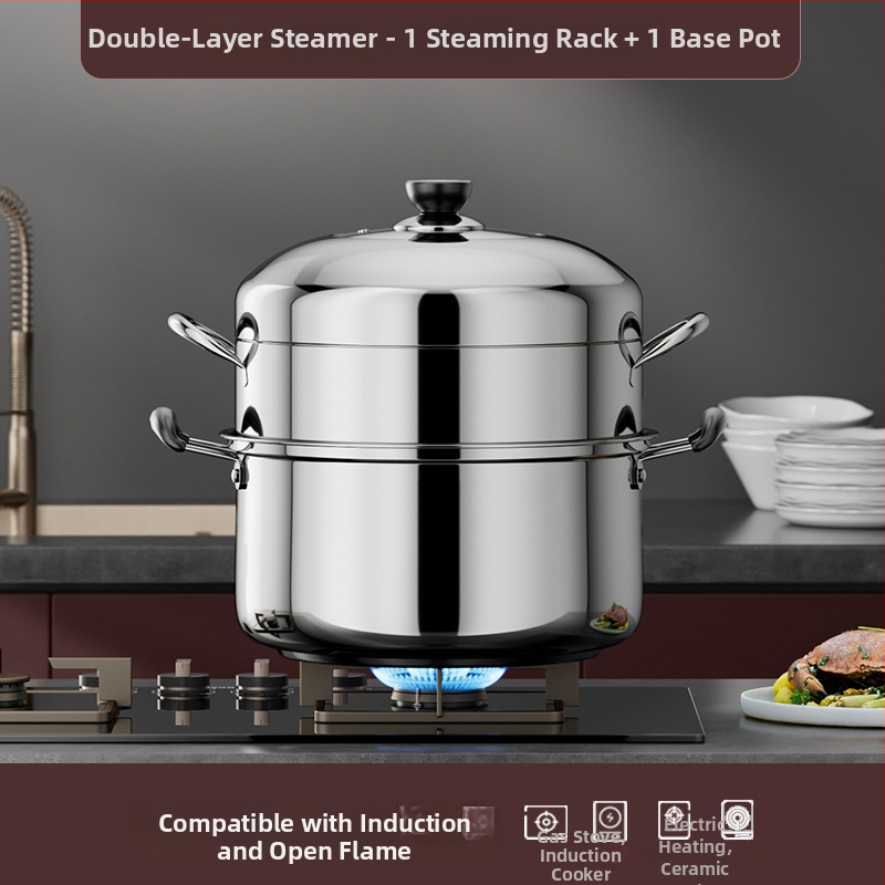 Kućna posuda za paru od čelika 430, 4 razine, kompatibilna s indukcijskim pločom, bez električne energije, s košaricom za paru