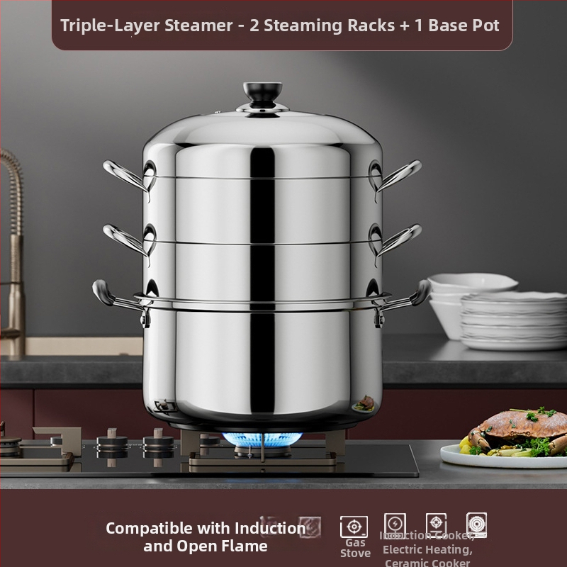 Kućna posuda za paru od čelika 430, 4 razine, kompatibilna s indukcijskim pločom, bez električne energije, s košaricom za paru