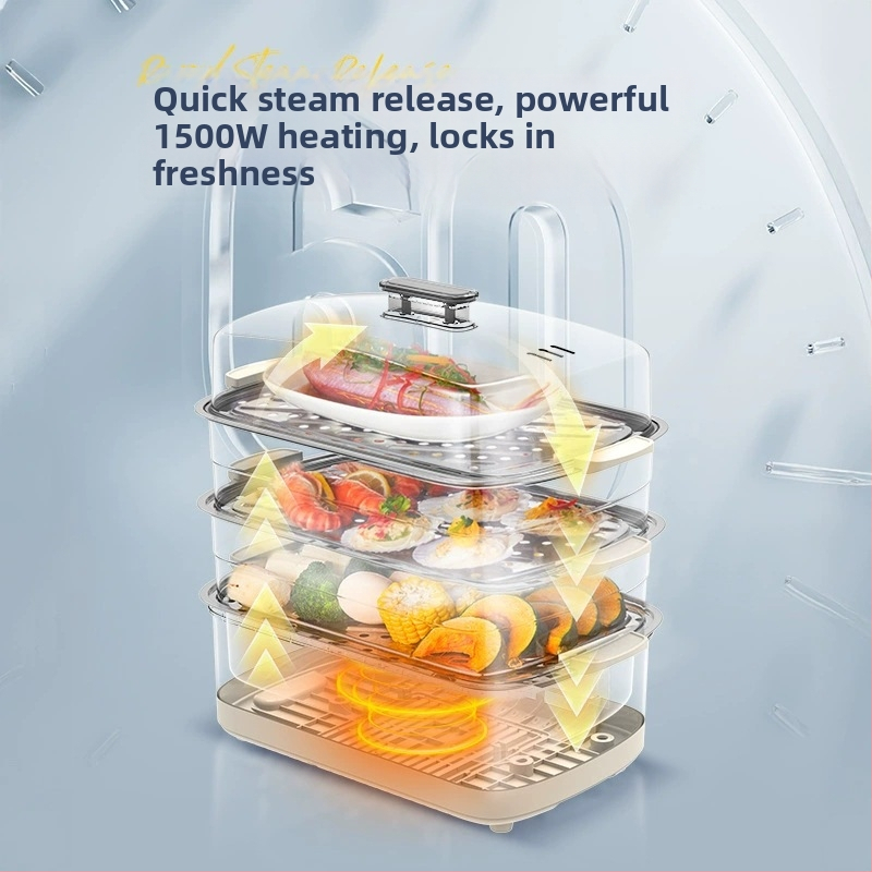 Elektrický parný hrniec pre domácnosť, 3-poschodový dizajn, objem 10 L+, 1500 W, 220 V, dotykové ovládanie