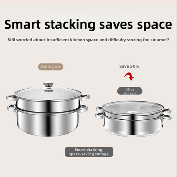 Parný hrniec z nehrdzavejúcej ocele 400 série, 4 úrovne, sklenený kryt, jednopodlažné dno