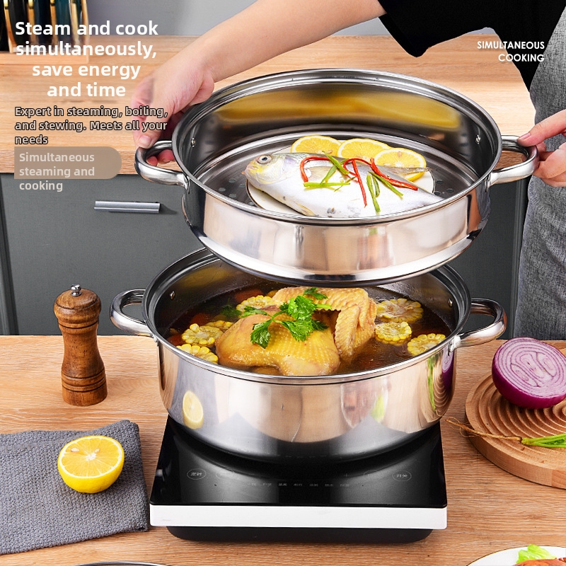 Parný hrniec z nehrdzavejúcej ocele 400 série, 4 úrovne, sklenený kryt, jednopodlažné dno