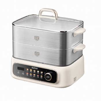 Supor gătitor electric cu aburi, trei niveluri, oțel inoxidabil, capacitate 10 L+, control tactil