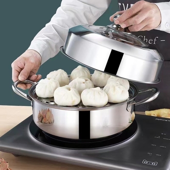 Posuda za parenje od nehrđajućeg čelika, 2 sloja, stakleni poklopac, jedno dno, prilagodljiva obrada