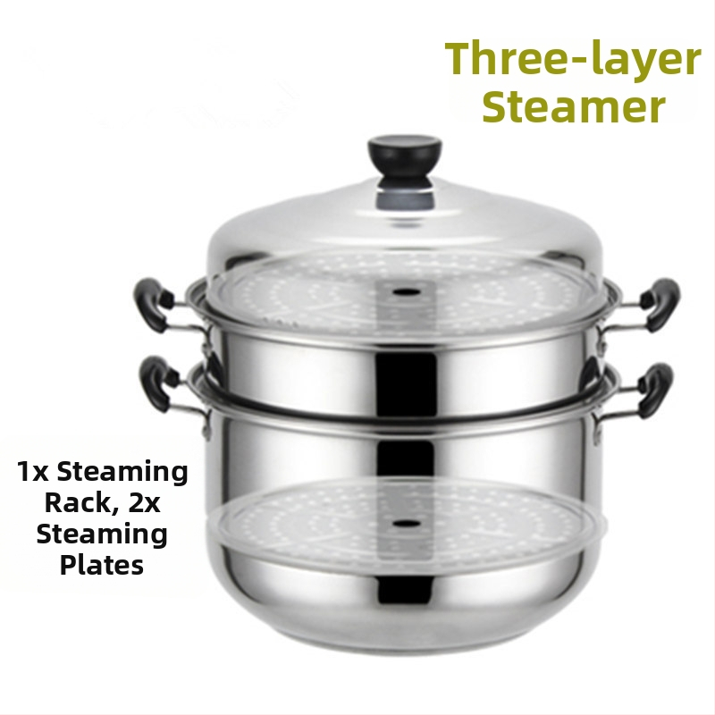 Nehrđajući čelični parovar s tri razine, indukcijski kompatibilan, poklopac od nehrđajućeg čelika, složeno dno, Prosperity