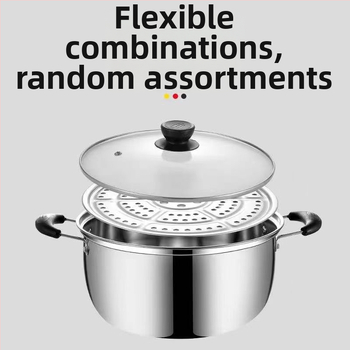 HX-022 Nerezová oceľ 201, hrniec na parenie s jednopodlažným dnom, sklenený kryt, vhodný pre plynovú a indukčnú varu