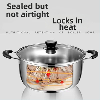 HX-022 Nerezová oceľ 201, hrniec na parenie s jednopodlažným dnom, sklenený kryt, vhodný pre plynovú a indukčnú varu