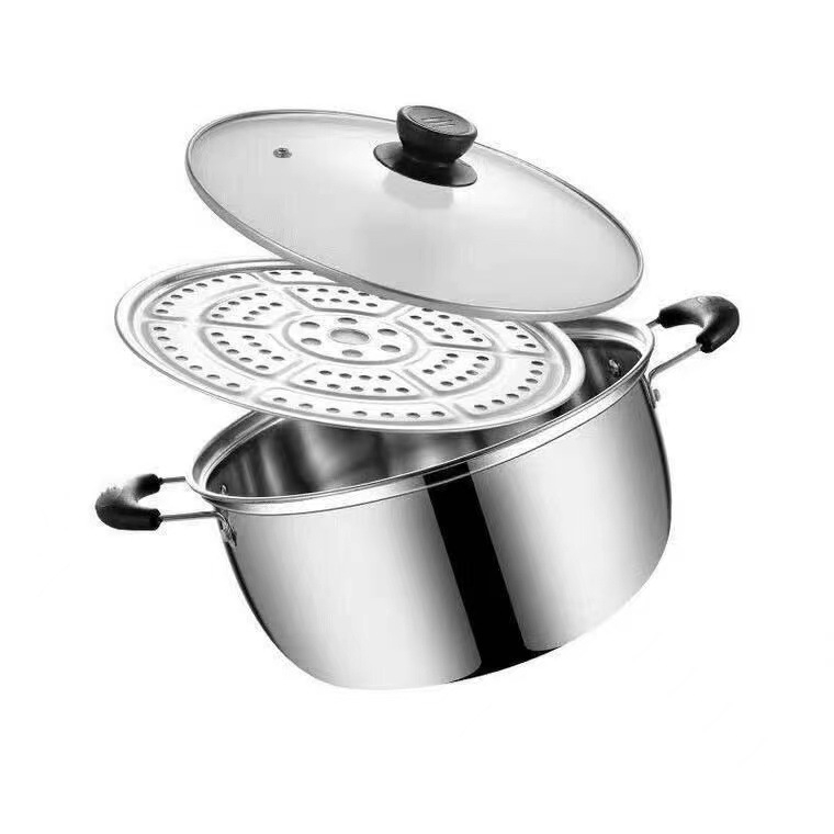 HX-022 Lonac za paru od nehrđajućeg čelika 201, jednoslojno dno, stakleni poklopac, pogodan za plin i indukciju