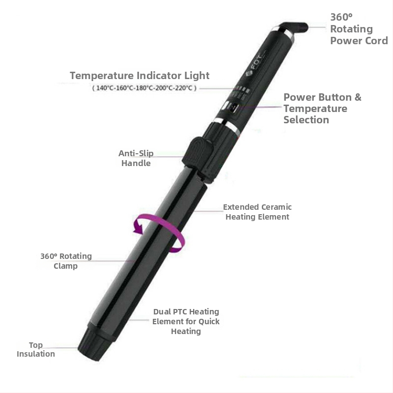 FBT kulma na vlasy s keramickým turmalínovým telom, 5 úrovní teploty, 40 W, 220 V, na mokré aj suché použitie