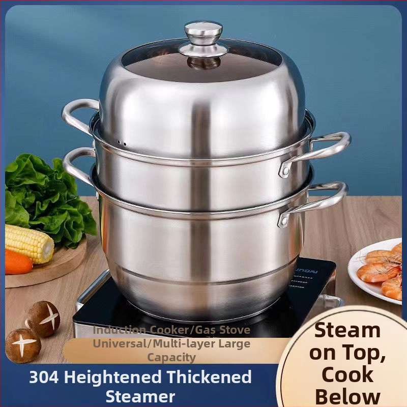 Parna posuda od nehrđajućeg čelika s tri sloja, europskog stila, za kućnu upotrebu, kompatibilna s indukcijskim pločama