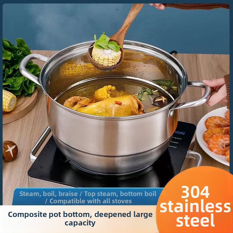 Parna posuda od nehrđajućeg čelika s tri sloja, europskog stila, za kućnu upotrebu, kompatibilna s indukcijskim pločama