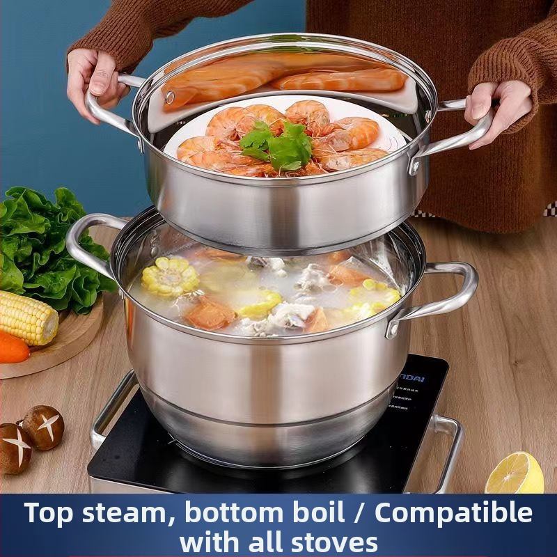 Parna posuda od nehrđajućeg čelika s tri sloja, europskog stila, za kućnu upotrebu, kompatibilna s indukcijskim pločama