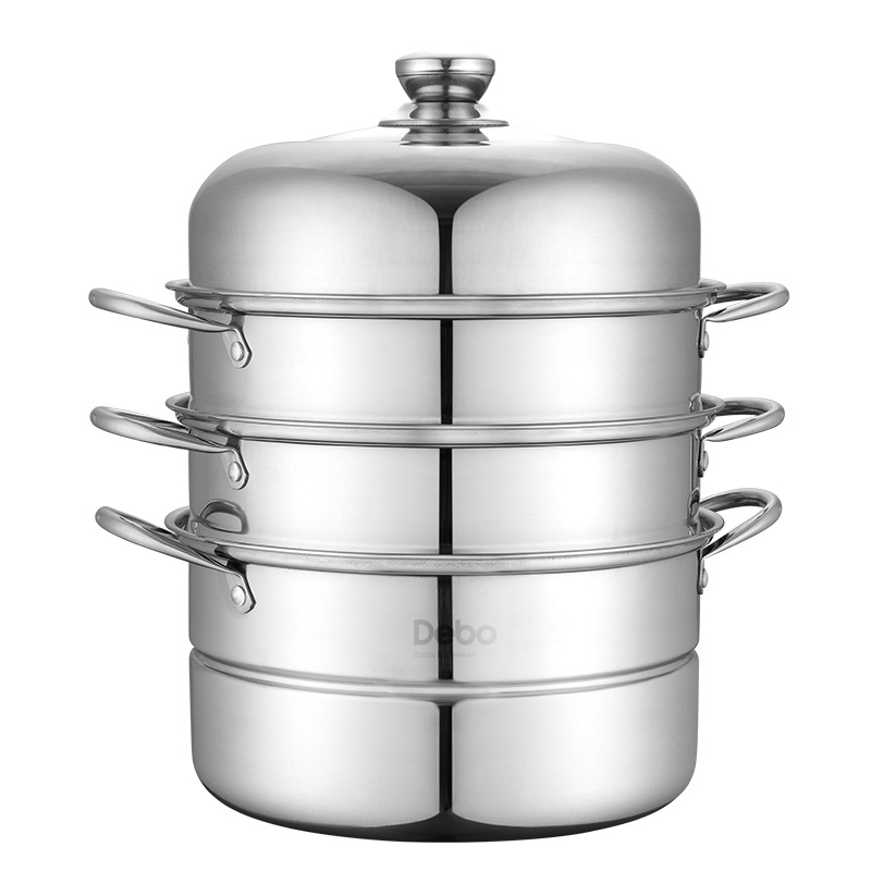 Trostruki posuda za paru od nehrđajućeg čelika, s dvostrukim dnom, kompatibilna s indukcijskim i plinskim štednjacima