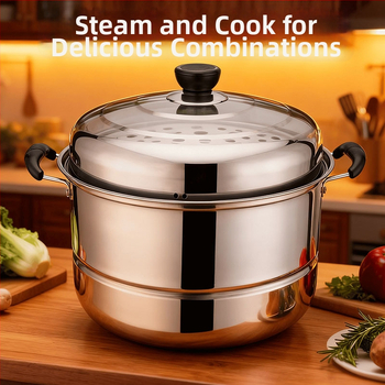 Nerezová oceľová parovač s viacúrovňovou konštrukciou (dve a tri úrovne), kompatibilný s indukčnou doskou, viečko z nehrdzavejúcej ocele