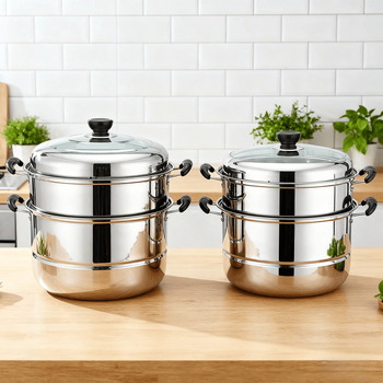 Parna posuda od nehrđajućeg čelika s višeslojnom konstrukcijom (dva i tri sloja), kompatibilna s indukcijskim pločama, poklopac od nehrđajućeg čelika