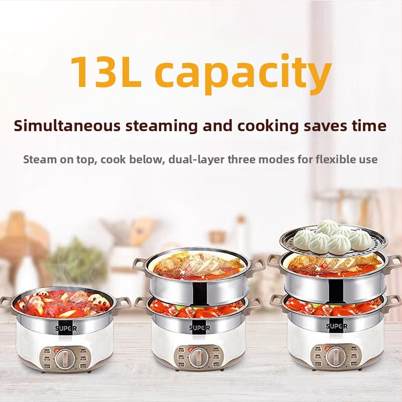 Supor gătitor electric cu aburi, 3 niveluri, control mecanic, 1500W, vas interior din oțel inoxidabil, model ZN28YK807