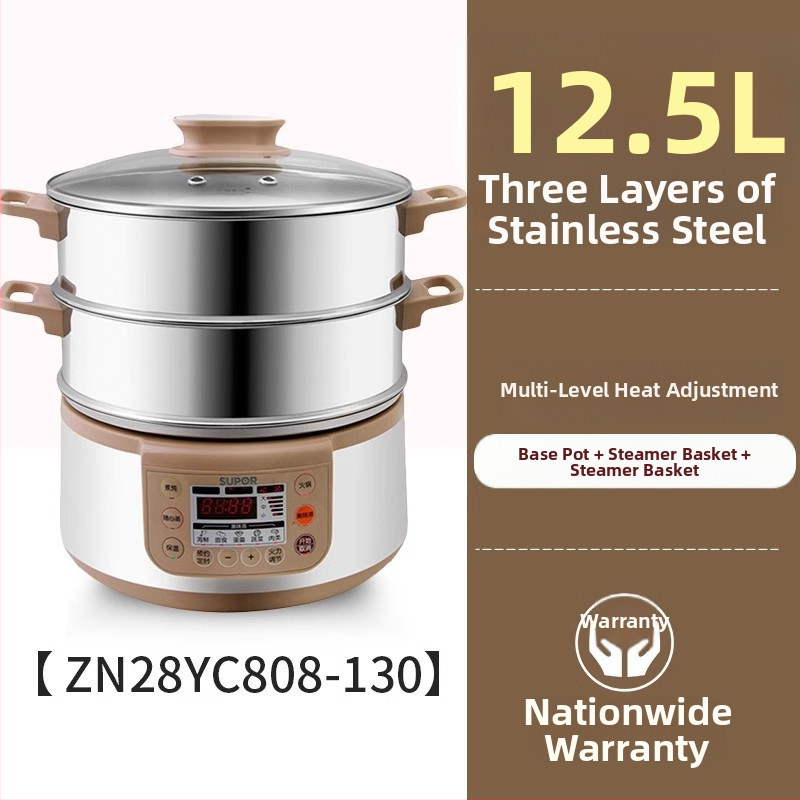 Supor gătitor electric cu aburi, 3 niveluri, control mecanic, 1500W, vas interior din oțel inoxidabil, model ZN28YK807