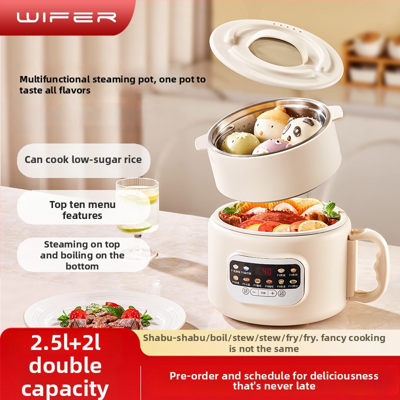WIFER oală de gătit orez și aburi all-in-one, cu interior email ceramic glazurat, 3L, model Xh-d 30-2, 800W, control microcomputer, funcții: temporizare, orez în oală de lut, rezervare, gătire cu conținut scăzut de zahăr