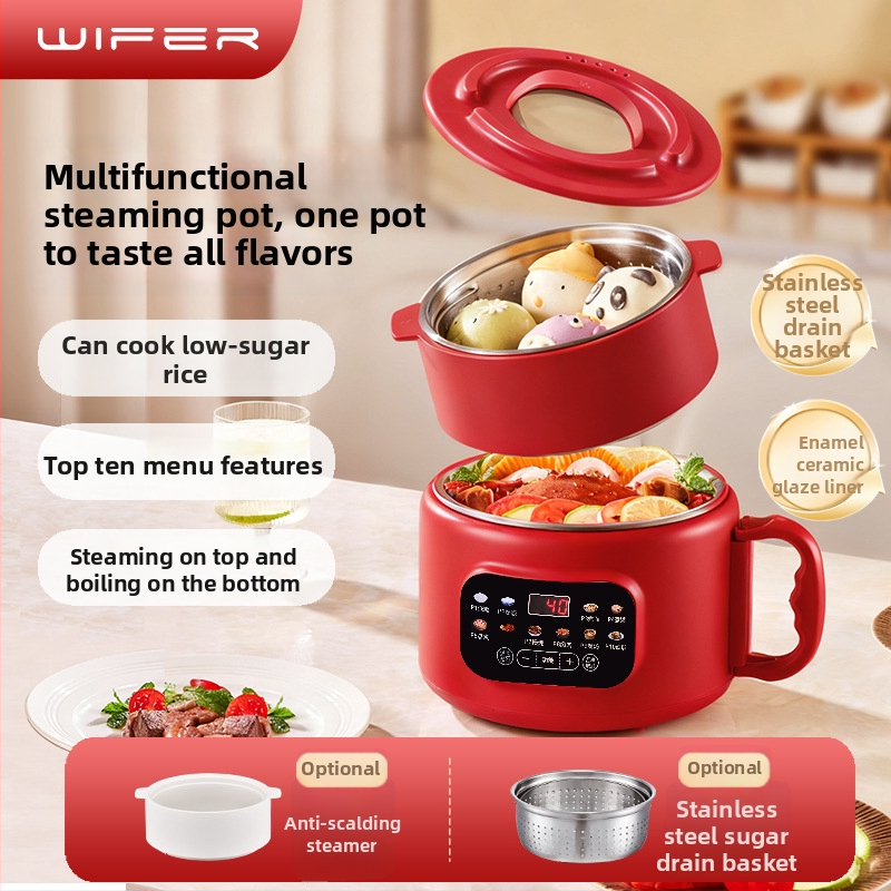 WIFER oală de gătit orez și aburi all-in-one, cu interior email ceramic glazurat, 3L, model Xh-d 30-2, 800W, control microcomputer, funcții: temporizare, orez în oală de lut, rezervare, gătire cu conținut scăzut de zahăr