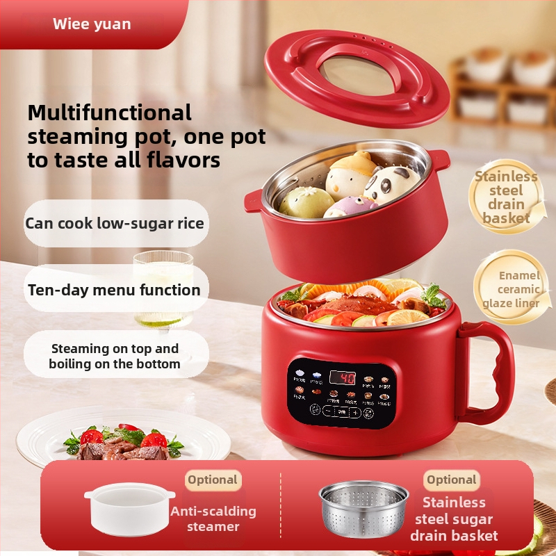 WIFER oală de gătit orez și aburi all-in-one, cu interior email ceramic glazurat, 3L, model Xh-d 30-2, 800W, control microcomputer, funcții: temporizare, orez în oală de lut, rezervare, gătire cu conținut scăzut de zahăr