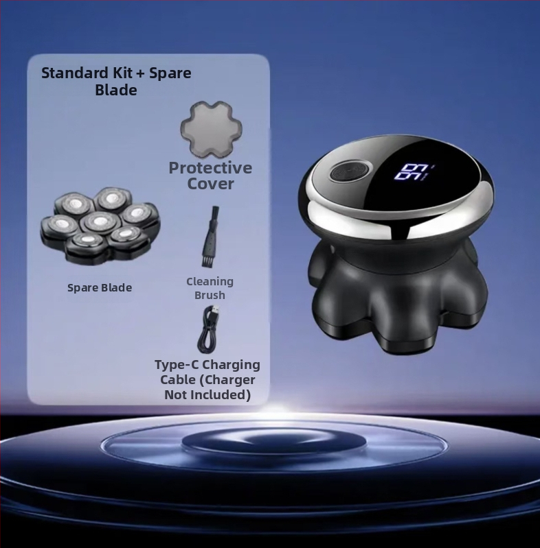 Aparat de ras fără fir pentru cap, complet lavabil, rezistent la apă, lamă din oțel inoxidabil, baterie încorporată 50–100 mAh