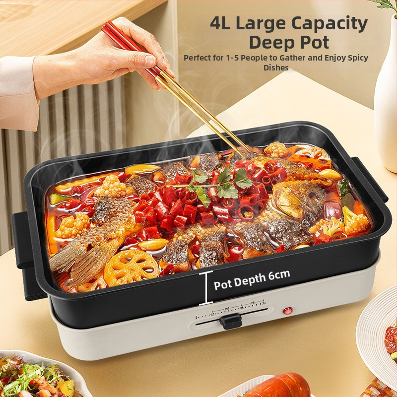 Viacúčelový hrniec s grilom a odnímateľným horúcim hrncom, 1201–1500 W, objem 4–5 L, telo z liateho železa