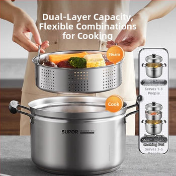 Parný hrniec z 304 nehrdzavejúcej ocele, trojvrstvové dno, pokrievka z nehrdzavejúcej ocele s kaleným sklom, univerzálny pre plynový a indukčný sporák